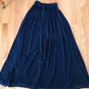 High waisted navy blue flowy maxi skirt